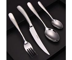 DAFFODILY | Set di posate di lusso, 16 pezzi, cucchiai, coltelli e forchette posate acciaio inox 18/10 martellato per 4 persone con coltelli da bistecca. (Signature Argento - 16 Pezzi)