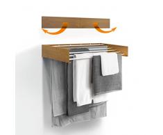 Urban Nouk Stendibiancheria da parete, retrattile, pieghevole, per interni o esterni, salvaspazio, design compatto e sottile (effetto legno, 100 cm)