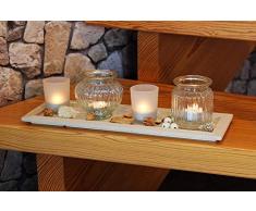 kamaca Bellissimo E Toller LED – Porta lumino candela – Set su – Vassoio In Legno Massiccio con 4 luci in vetro Vento e bella decorazione, decorazione perfetta per giardino, terrazzo, Grill Party, balcone, soggiorno e camera da letto