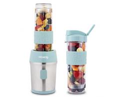 H.Koenig Mini frullatore portatile SMOO16,Compatto 570ml,Senza BPA,4 Lame Inox,300W,2 Bottiglie Portatili,2 Coperchi da Viaggio,Mixer per Smoothie