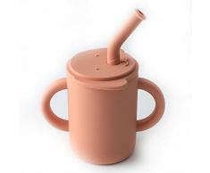 LOVE DEPOT Tazza con cannuccia per bambini, in silicone di qualità alimentare, con 2 manici, senza BPA, 150 ml (Muted)