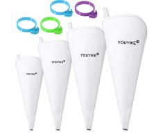 YOUYIKE 4pcs Sac a Poche Cotone, 45/40/35/30 cm Sacchetto Pasticceria Crema, Riutilizzabile Sacchetto Icing Piping con 4 Strisce Sigillanti per Bigné di Cottura DIY Pasticcini Crema al Cioccolato