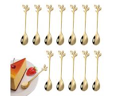 12 pezzi di cucchiaino da caffè in foglia di acciaio inossidabile, mini cucchiaio da caffè con design a ramo cucchiaio da dessert, Cucchiaio per Mescolare, usato per acqua tè latte caffè dessert (oro)