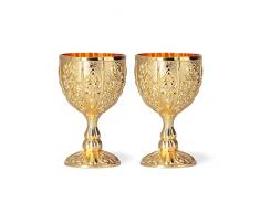 2 Pezzi Calice Vintage Bicchieri da Vino Dorati Tazza in Rilievo Ornamenti Retrò per Bar di Casa, Feste, Matrimoni 4,2 x 6,8 cm(A)