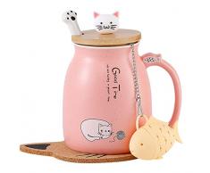 MengCat Tazza di Gatto Tazza di caffè in Ceramica Carina con Gattino Adorabile Coperchio,Cucchiaio in Acciaio Inossidabile, novità Morning Cup tè Latte Natale Boccale Regalo 380ml