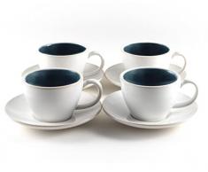 Hanseküche Set di 4 tazze da cappuccino (180 ml) in gres – tazze da caffè con pareti spesse e con piattini (blu)