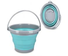 Navaris Secchio Pieghevole 5 Litri in Silicone - Secchiello Richiudibile 5l per Pulizie Bucato Campeggio Pesca - Secchio Portatile Acqua - Azzurro