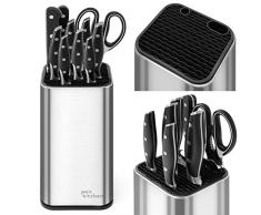 Joejis Ceppo coltelli cucina universale senza Coltelli con Fessure per Forbici e Asta di Affilatura Porta coltelli cucina in Inox Facile da Pulire e Scolare Portacoltelli da Cucina Senza Coltelli