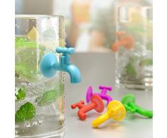 Balvi Segna Bicchieri Tap Colore Colori marcatori Bicchieri rubinetti sagomati 6 Colori Differenti Coppe in Silicone identificatore Originale Silicone 1,6x2,5x1,9 cm