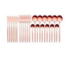 Set di posate a specchio in oro 24 pezzi, set di posate in acciaio inossidabile, posate dorate lavabili in lavastoviglie, forchetta, cucchiaio da caffè, coltello da formaggio