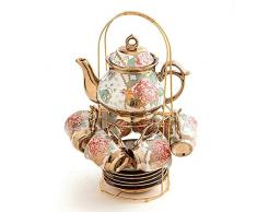 Set da tè in ceramica color oro placcato rosso, con tea a forma di rosa, 6 persone (rosa gialla)
