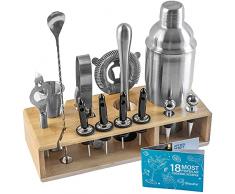 Set Cocktail in Acciaio Inossidabile 17 Pezzi - 750ml Shaker per Cocktail con Accessori: Jigger, Misurino Pestello Cucchiaio - Attrezzatura Barman Kit per Cocktail - Idee Regalo per Casa, Anniversario