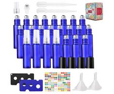 24Pcs Roll On Vuoto - Marrone 10ml Spray Bottiglie Flaconcini Vuoti Per Oli Essenziali,Profumi, Liquidi, Vuote in Vetro, Boccette con Sfera in Acciaio Inossidabile Tea Tree oil (Blu)