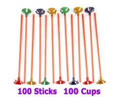TRIXES 100 bastoncini porta palloncini con coppa, decorazione multi colore per festa