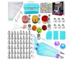 Fishoney Kit Pasticceria Professionale, Sacca Posh, Sac a Poche professionali, Set Pasticceria, Accessori Pasticceria, Kit Torte, Cake Design, Kit per Dolci, Beccucci Russi per Pasticceria (129Pcs)…