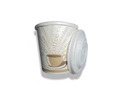 PZ 100 BICCHIERINO CL 8 PER CAFFE + COPERCHIO BICCHIERE DI CARTONCINO BIANCO DECORATO DI CARTA PAPER CUP FOR HOT DRINKS AND COFFEE WITH COVER
