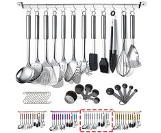 Berglander Set di Utensili da Cucina 38 Pezzi in Acciaio Inossidabile, per pentole, con portautensili e Ganci per Appendere Lavabile in lavastoviglie