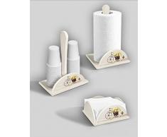 Set 3 pezzi porta bicchieri e portatovaglioli in legno shabby YELLOW ROSES