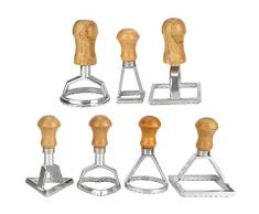 7 pezzi taglia ravioli fai da te, stampi per gnocchi in alluminio stampo per biscotti con manico in legno per accessori da cucina