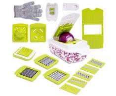 Affetta Verdure Novità 2020 Multifunzione Mandolina Professionale Inox Tutto In 1 Trita Grattugia Taglia Verdure Cubetti Julienne Spirale Plastica Per Alimenti Certificata e Bpa Free 23 Pezzi Totali