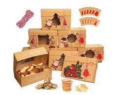 Hymarvo Scatole per Biscotti di Natale, 12 Pezzi Scatola Biscotti Natale Kraft Carta Kraft, Scatola di Regalo Grandi con Finestra di Visualizzazione Biglietti DIY, Scatole Regalo Natalizie