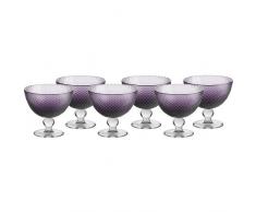 Set 6 coppe per gelato, coppe in vetro~BUBBLES~ Viola, 11 cm, Vetro trasparente(GELATO VERO powered by CRISTALICA)