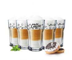 Sendez - 6 bicchieri da caffè da 300 ml, per latte macchiato e tè, Con cucchiaio, 12x7,5 cm
