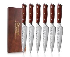Sunnecko Coltelli Da Bistecca In Acciaio Ad Alto Tenore Di Carbonio 6 Pezzi, Coltelli Da Tavola Cucina Con Impugnatura In Legno, Facile Da Usare Adatto Per Affettare, Sminuzzare, Tagliare a Dadini