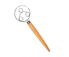 ALEOHALTER Frusta per impasto danese, 33 cm, in acciaio inox, con manico in legno, 3 anelli frusta per pane (legno)