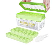 Ghiaccio Stampo in Alimentare, Stampo Ghiaccio con Coperchio, Rilascia Tutti i Cubetti Ghiaccio in un Secondo, senza BPA, 64 Cubetti Ghiaccio (Verde Ice Maker)