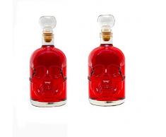 2 x 500 ml bottiglie di vetro vuote con chiusura Caraffa a Forma di Teschio di Cristallo Cranio Bottiglia - Trasparente - per Whiskey, Cognac, Liquori, Vodka, Grappa, Cocktail, ecc o bevande non alcoliche di slkfactory