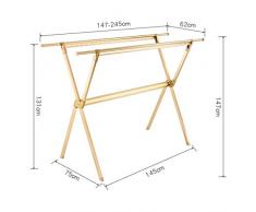 ZDD Stendibiancheria Pieghevole per Interni in Alluminio, stendino telescopico per Balcone a Doppio palo (Colore : Oro, Dimensioni : 131x147cm)