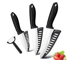 3 coltelli in ceramica professionali, con custodia di protezione.