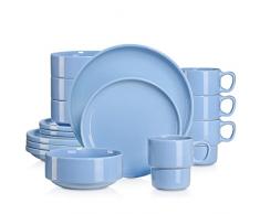 LOVECASA Servizio di Stoviglie Rotonde, Servizio Tavola in Porcellana 16 Pezzi per 4 Persone, Ciascuno con 4 Ciotola per Cereali, 4 Piatti Piani, 4 Piatti da Dessert e 4 Tazze, Viola Chiaro