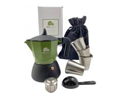 Caffettiera italiana a induzione 4 tazze base acciaio inox 150 ml, caffettiera Moka piccola per tutti i tipi di cucine, macchina a induzione, con valvola antischizzi, cucchiaio e borsa