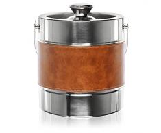 com-four® Secchiello per Il Ghiaccio con Cinturino, Coperchio e Manico in Pelle Sintetica - refrigeratore per Vino e Champagne - Elegante refrigeratore per Ghiaccio (Argento/Marrone - Medio)