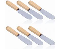 LUOXIAQIFEI 6 Pezzi Coltello da Burro in Acciaio Inossidabile Coltelli da Burro e Formaggio Manico in Legno Spatola per Panna per cuocere, Decorare Torte