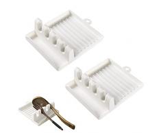 Hazrcvr Porta Mestoli da Cucina 2 Pezzi Supporto per Cucchiaio da Cucina Appoggia Cucchiaio Porta Cucchiaio Cucina Plastica Poggia Posate Cucina Supporto per Pennello in Plastica Bianca