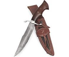 BIGCAT ROAR Coltello da caccia in damasco fatto a mano - Coltello da caccia a lama fissa con fodero e manico in legno di noce - Coltello da scuoio EDC da 33.5 cm - Cowboy