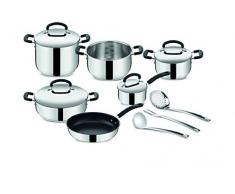 Lagostina Pratica Set di Pentole Induzione, Gas e Forno in Acciaio Inox 18/10, 13 Pezzi, Batteria con 4 Casseruole, Pentola, Padella Antiaderente, Mestolo, Schiumarola, Prendispaghetti, 4 Coperchi