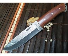 Perkin - Coltello da caccia damascato con fodero, coltello di sopravvivenza