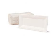BIOZOYG Stoviglie Monouso di Canna da Zucchero Piatto usa e getta compostabile I 50 pezzi Piatti Feste rettangolari 26x13 cm bianco I Piatti Bagassa biodegradabili per Antipasti Stuzzichini Bistecca