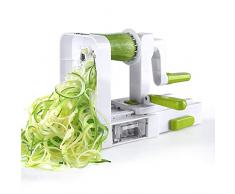 Sedhoom Affettatrice per Verdure, Affettaverdure a spirale Pieghevole con 5 Lame Spiralizzatore Taglia Verdure / Frutta (Patate, Zucchine, Cetrioli, Carote)