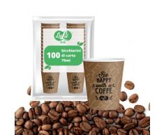 LULU 100 Bicchierini caffè carta da 75ml, Biodegradabili da Asporto, Monouso,Usa e Getta, Compostabili e ecologici, tazzine caffè per espresso o bevande calde