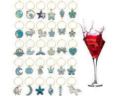 31 Pezzi Segnabicchieri Marcatori di Ciondoli per Bicchieri di Vino, Spiaggia a Tema Identificazione dei Tag Segna Bicchieri Calici Charms per Calici, Decorazioni per Feste Degustazione di Vini - Blu