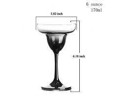 HOMQUEN Crystal Margarita Party Glass 6-Oncia, 6.2", Bicchiere da Cocktail, Set di 4 (Trasparente con sfumatura Nera)