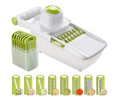 ADOV Mandolina per Verdure, Tagliaverdure Multifunzione Tutto in 1, Cucina Affettatrice Julienne Grattugia con Acciaio Inossidabile Intercambiabili Lama, Contenitore per Alimenti e Protezione le Mani