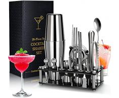Chulovs Cocktail Shaker Set, 20 Pezzi Set Professionale per Cocktail Shakers Bar per Feste Accessori Essenziali per Barman Kit in con Espositore in in acrilico e libretto per Cocktai
