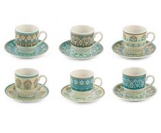 Villa d’Este Home Tivoli Cala Jondal Set 6 tazzine caffè in porcellana con piattino decoro orientale 90 ml
