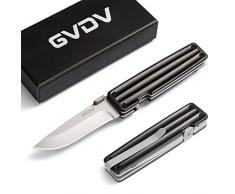 GVDV Coltello Pieghevole 7CR15 Acciaio Inossidabile - Coltello Tascabile da Sopravvivenza con Chiusura di Sicurezza, Coltelli Serramanico da Caccia Metallo (Argento)